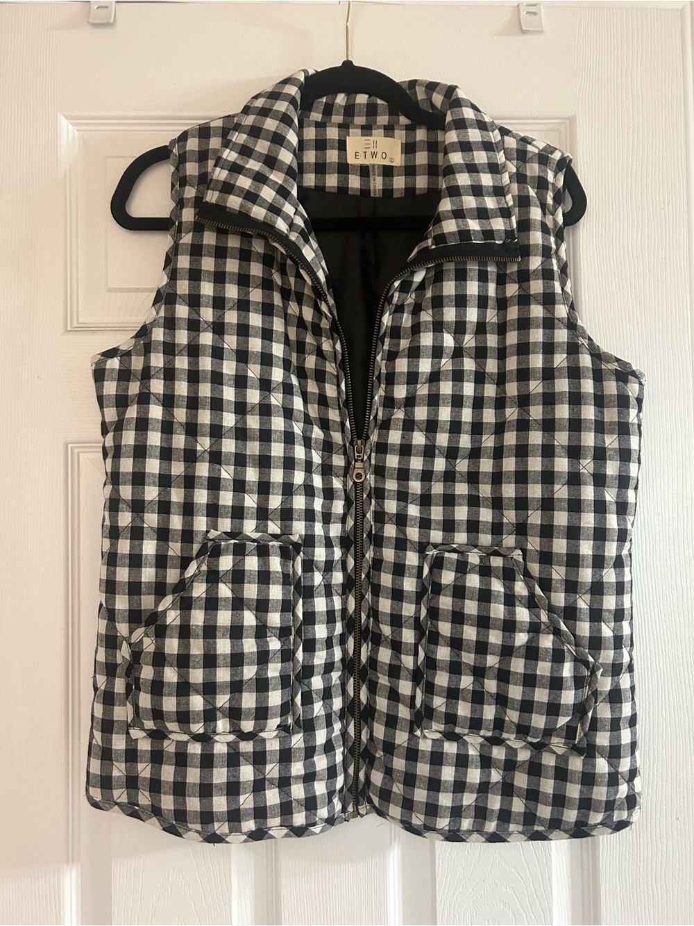 Women’s Black & White Gingham Puffer Vest